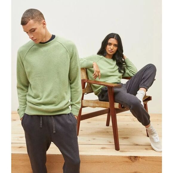 NEW! AE77 Men's 100% Cashmere Sweatshirt Oversized Dried Sage Sz S Unisex M $248 - Picture 1 of 14